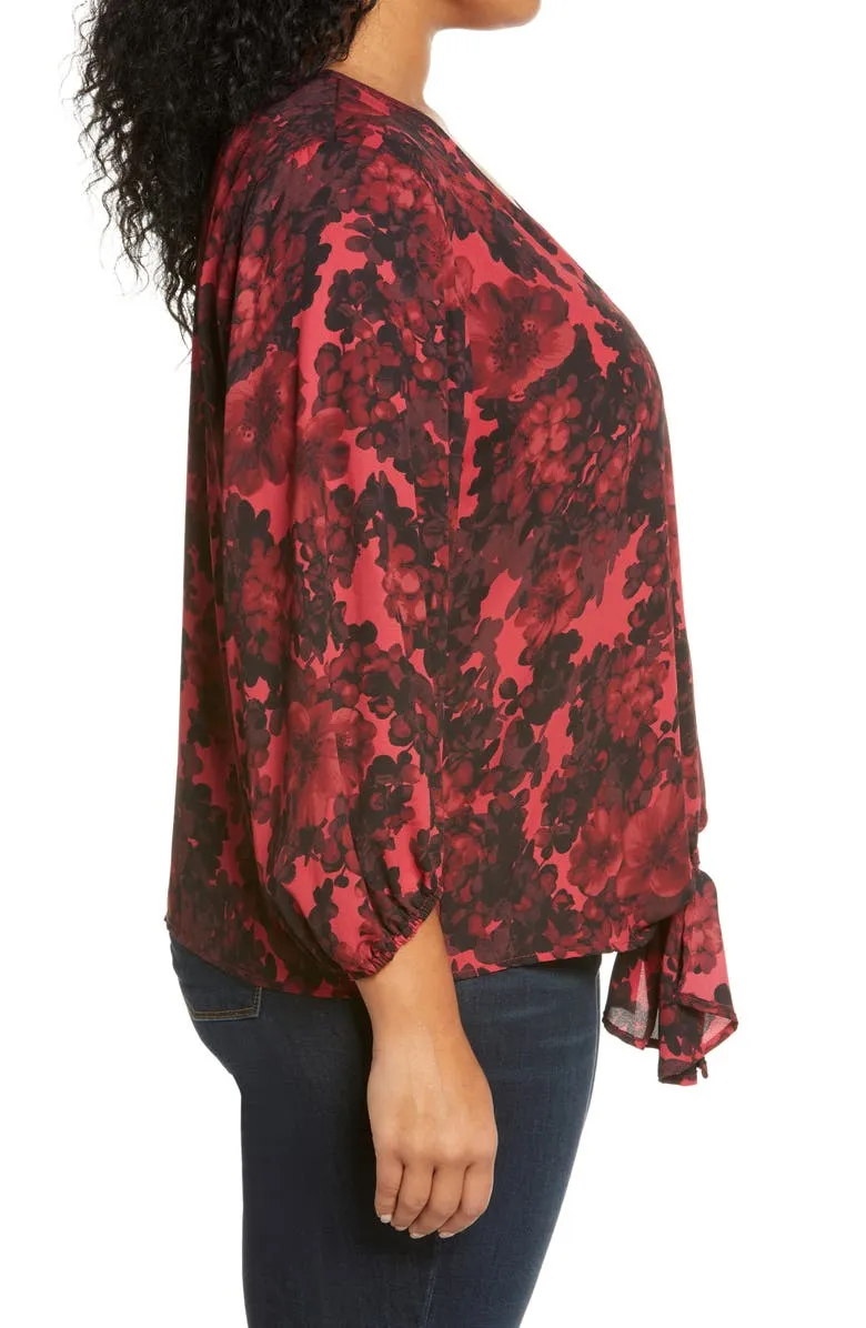 Vince Camuto Women's Floral Tie Front Top Red Size 2X sold by Ruumur product image thumbnail 2