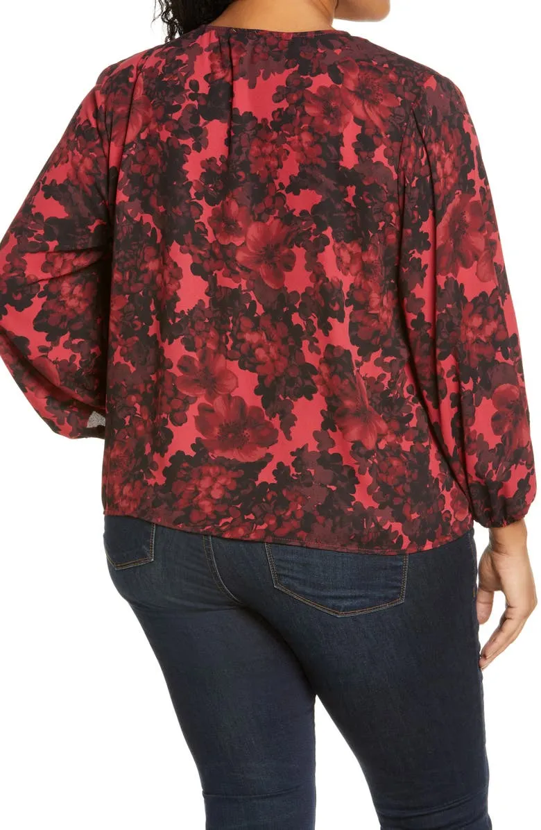 Vince Camuto Women's Floral Tie Front Top Red Size 2X sold by Ruumur product image thumbnail 3
