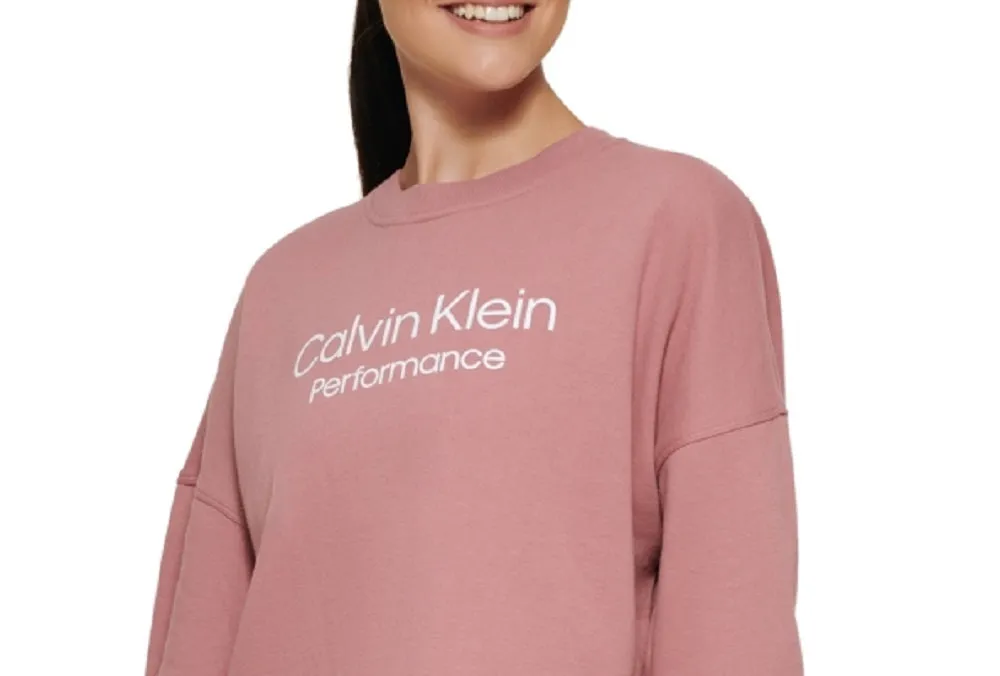 Calvin Klein Women's Stacked Logo Cropped Sweatshirt Pink Size Medium sold by Ruumur product image thumbnail 2