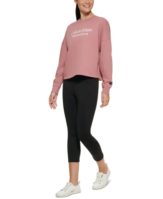 Calvin Klein Women's Stacked Logo Cropped Sweatshirt Pink Size Medium sold by Ruumur