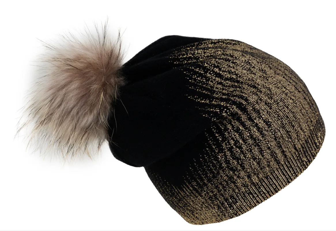 Rebecca and Rifka Knitted Ombre Metallic Beanie with Pompom(BW-122-BKGD) sold by Ruumur