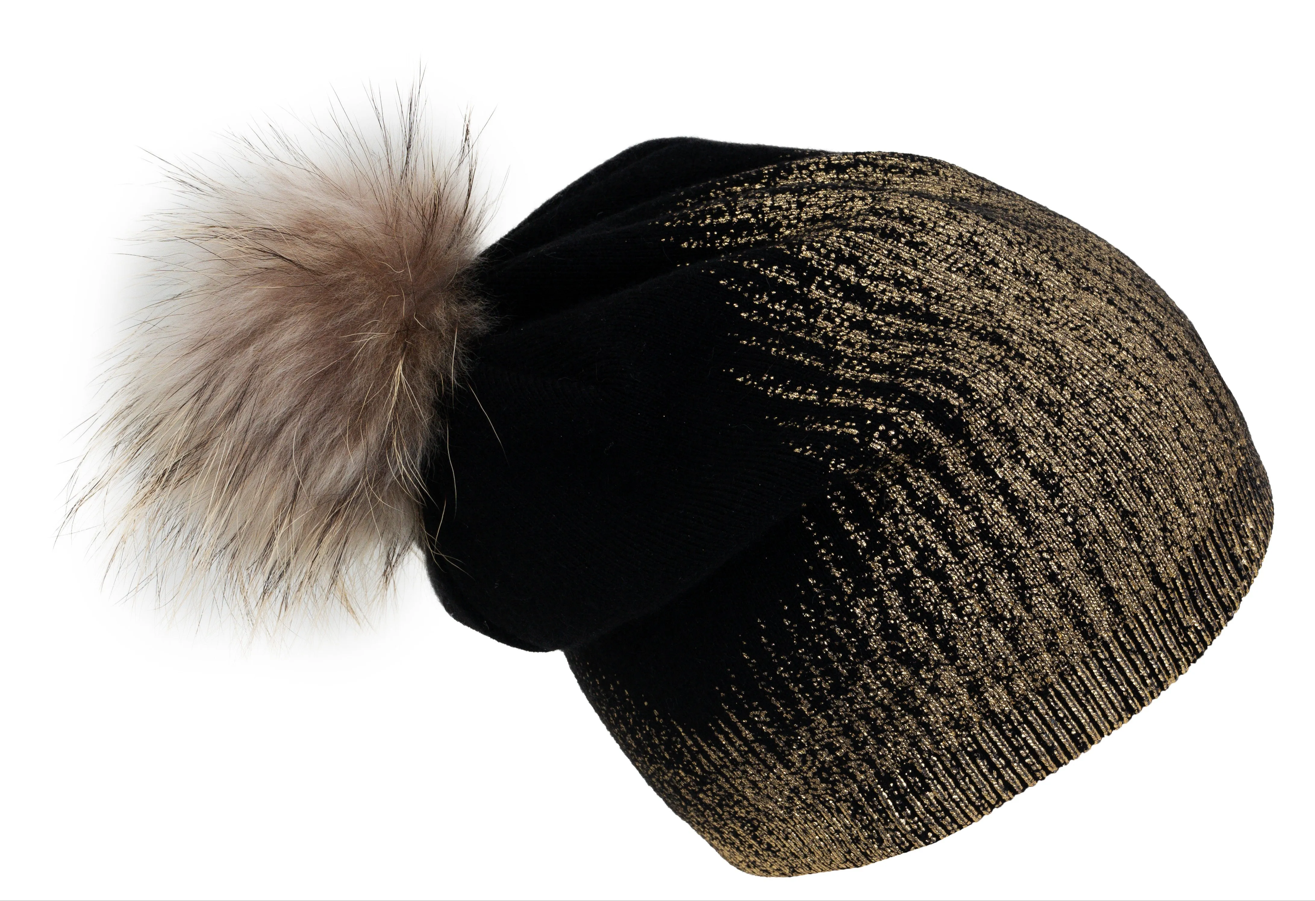 Rebecca and Rifka Knitted Ombre Metallic Beanie with Pompom(BW-122-BKGD) sold by Ruumur