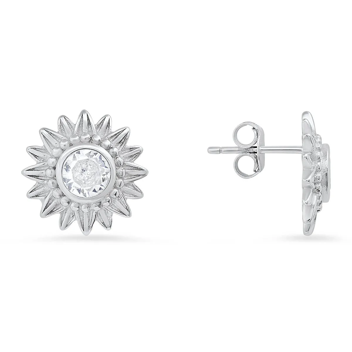 Sterling Silver Vintage CZ Flower Stud Earrings sold by Ruumur