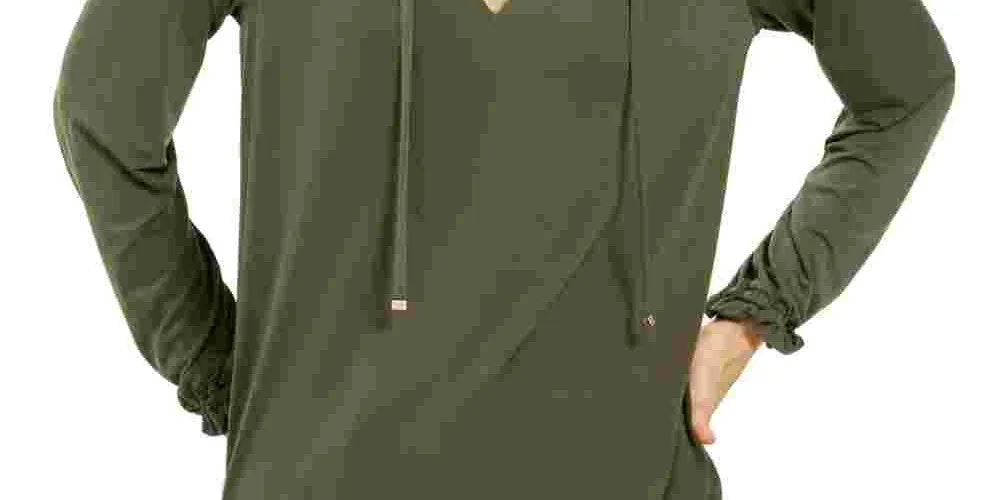 Michael Kors Women's Ruffled Long Sleeve V Neck Top Green Size Large sold by Ruumur product image thumbnail 3