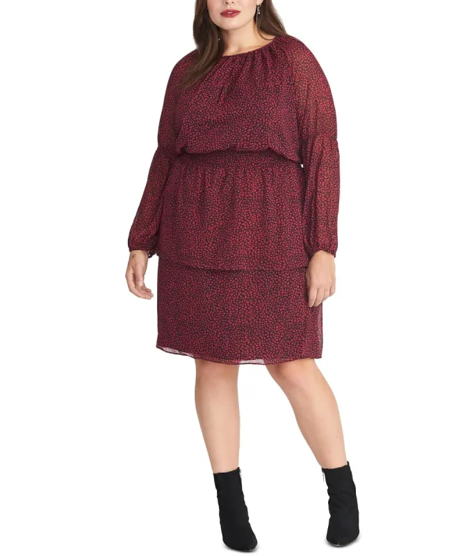 Rachel Roy Women's Lola Long Sleeve Ditsy Floral Blouson Dress Black Size 0X made by Ruumur