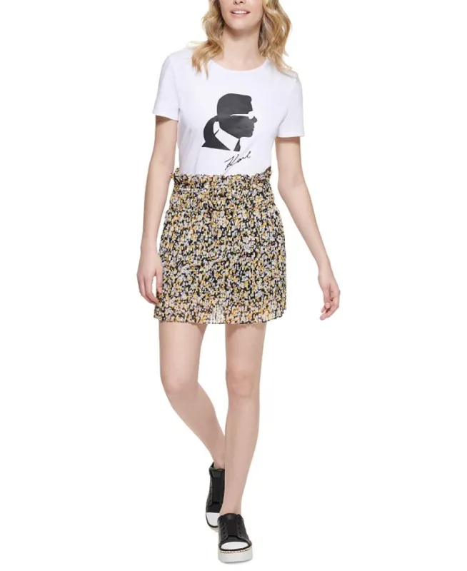 Karl Lagerfeld Paris Women's Printed Pleated Mini Skirt Black Size X-Small sold by Ruumur