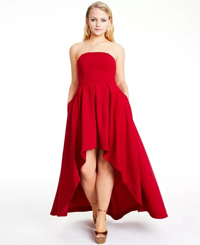 Speechless Women's Pocketed Solid Sleeveless Strapless Maxi Hi Lo Formal Dress Red Size 15 sold by Ruumur