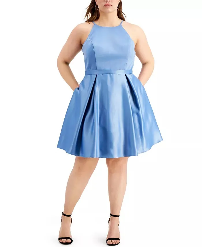 City Studios Women's Trendy Plus Satin Skater Dress light blue Size 22W sold by Ruumur