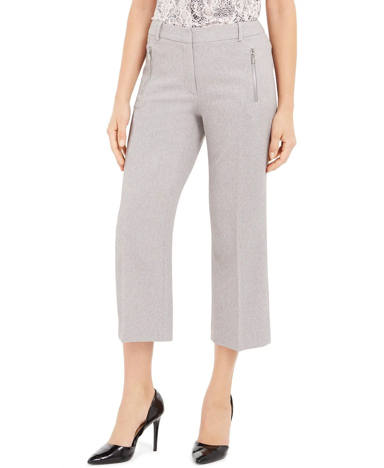 Calvin Klein Women's Zipper Pocket Cropped Twill Pants Gray Size 14 sold by Ruumur