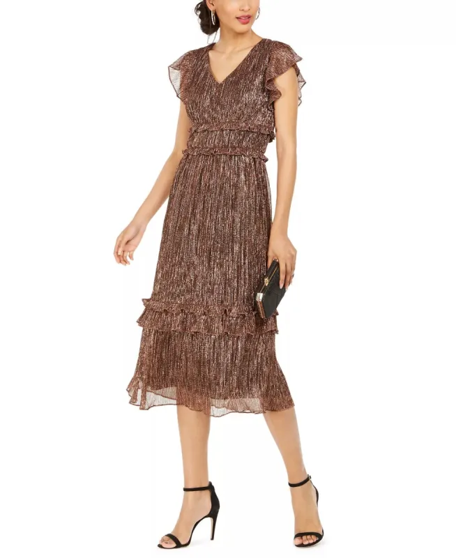 Julia Jordan Women's Metallic Ruffle Trim Midi Dress Metallic Pink Size 8 sold by Ruumur