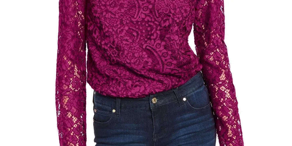 Leyden Women's Lace Snap Closure Long Sleeve V Neck Body Suit Top Pink Size X-Large sold by Ruumur product image thumbnail 3