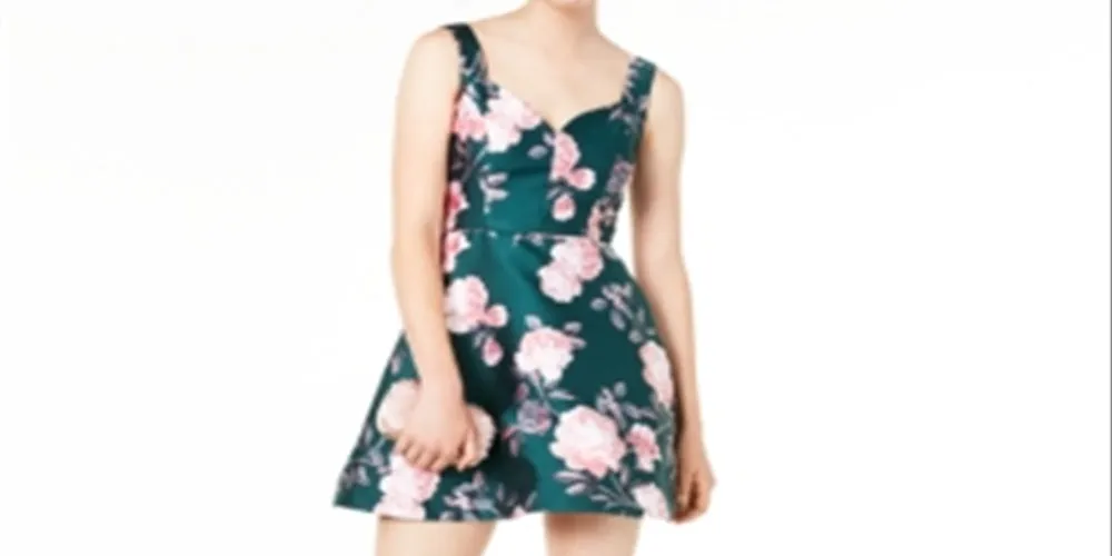 CRYSTAL DOLLS Women's Floral Sleeveless V Neck Short Party Fit + Flare Dress Juniors Green Size 5 sold by Ruumur product image thumbnail 3