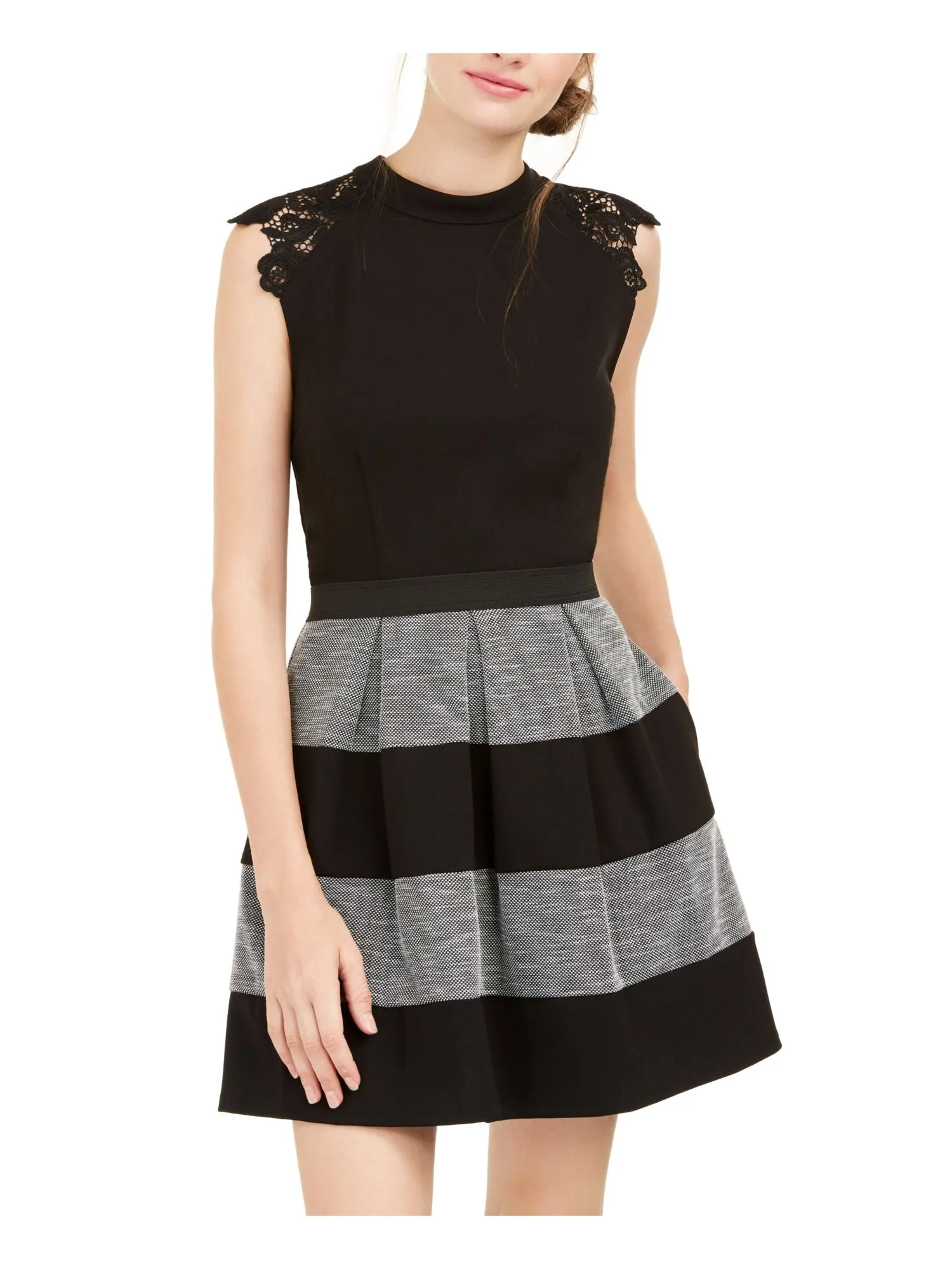 Speechless Women's Lace Trim Mini Fit & Flare Dress Black Size 2XS sold by Ruumur