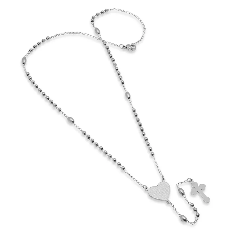 SteelTime Women's Stainless Steel Our Father Prayer Heart Rosary Necklace made by Ruumur