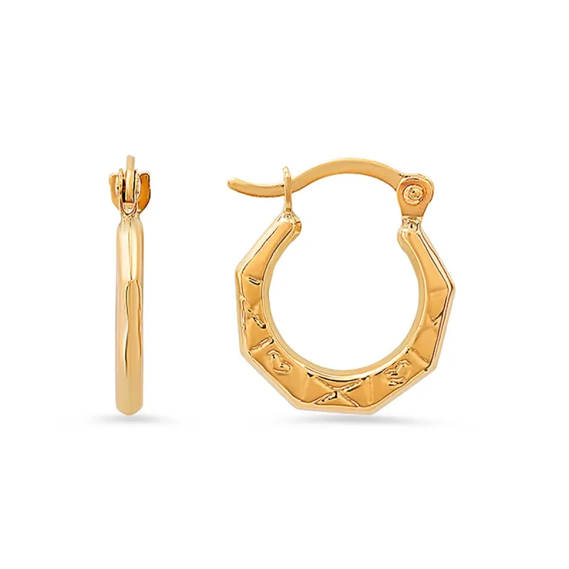 10k Yellow Gold Petite 12mm Diamond-cut Huggy Hoop Earrings sold by Ruumur