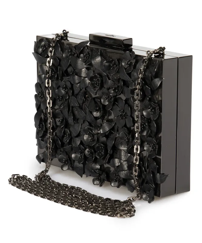 Valentino Appliqué Flowers Minaudiere in Black Metal sold by Ruumur