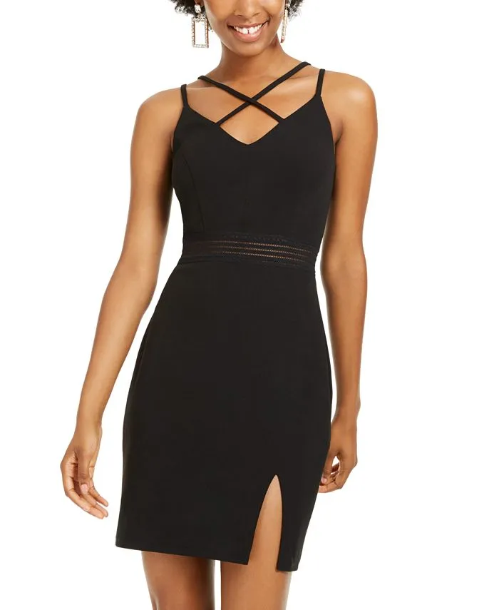 City Studios Women's Spaghetti Strap V Neck Mini Body Con Cocktail Dress Black Size 0 sold by Ruumur