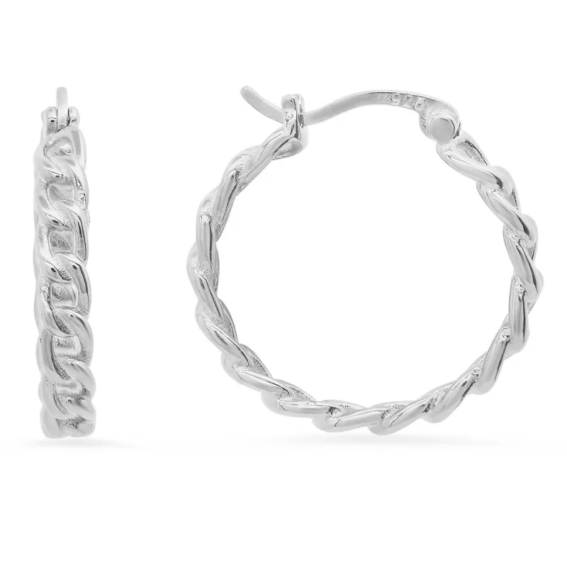 Sterling Silver Curb Chain Hoop Earrings sold by Ruumur