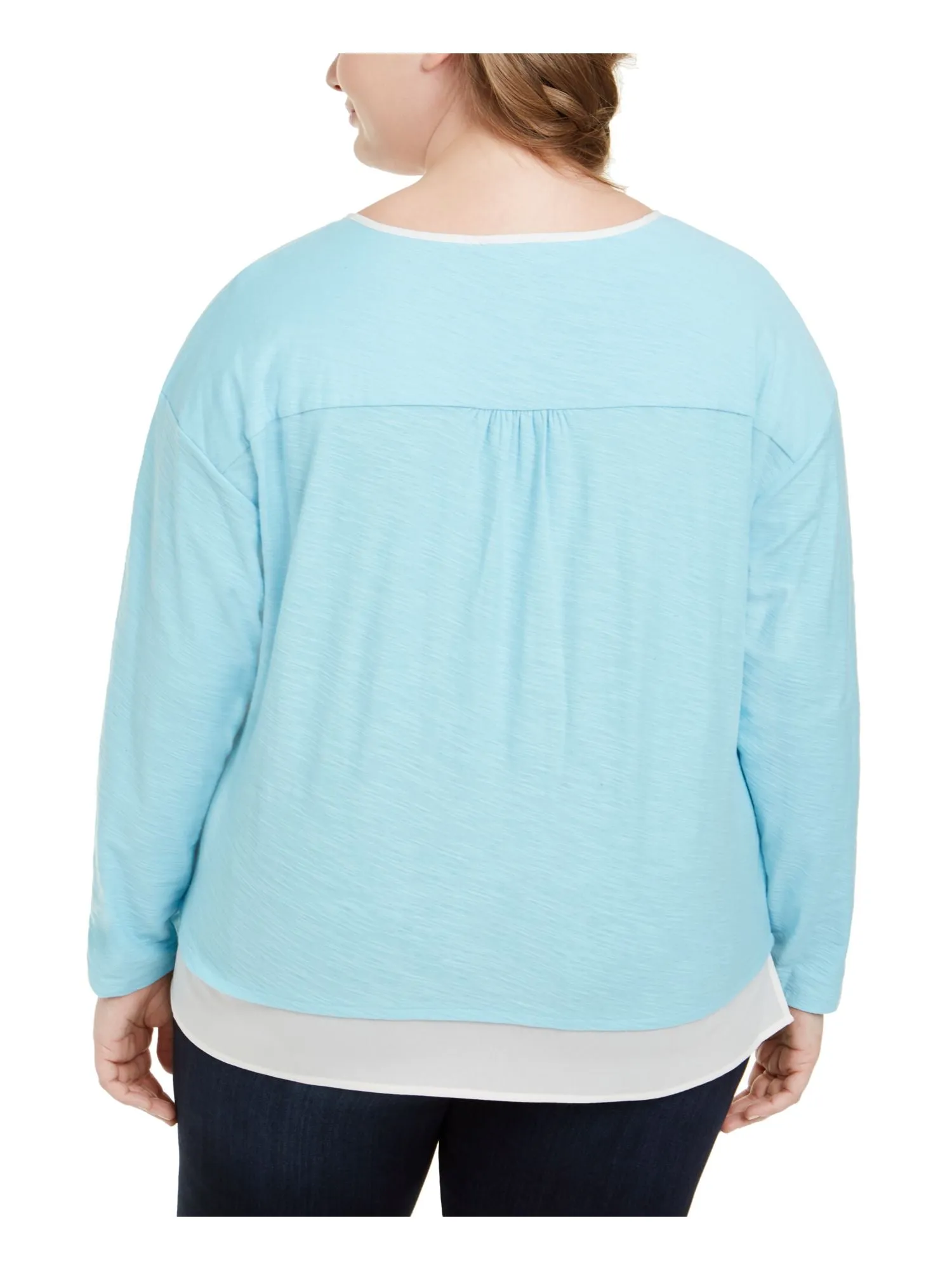 Tommy Hilfiger Women's Layered Heather Long Sleeve V Neck Tunic Wear to Work Top Blue Size 0X sold by Ruumur product image thumbnail 2