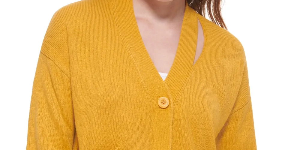 Calvin Klein Women's Cutout V Neck Cardigan Yellow Size Large sold by Ruumur product image thumbnail 2