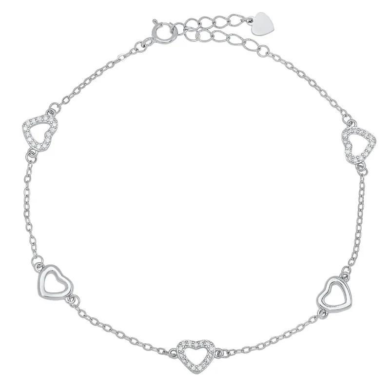 Sterling Silver CZ Heart Station Bracelet sold by Ruumur