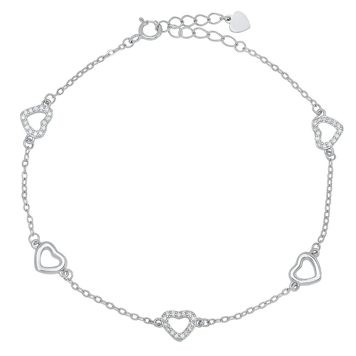 Sterling Silver CZ Heart Station Bracelet sold by Ruumur