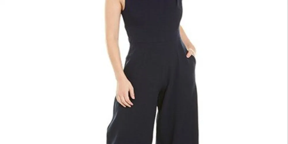 Donna Ricco Women's V Neck Sleeveless Zipper Back Solid Crepe Jumpsuit Blue Size 2 sold by Ruumur product image thumbnail 5