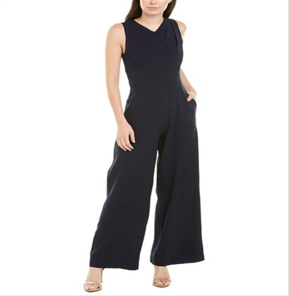 Donna Ricco Women's V Neck Sleeveless Zipper Back Solid Crepe Jumpsuit Blue Size 2 sold by Ruumur product image thumbnail 4