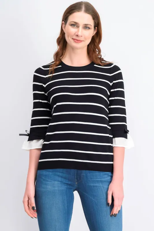 Maison Jules Women's Striped Bow-Trim Sweater Black Size Small sold by Ruumur