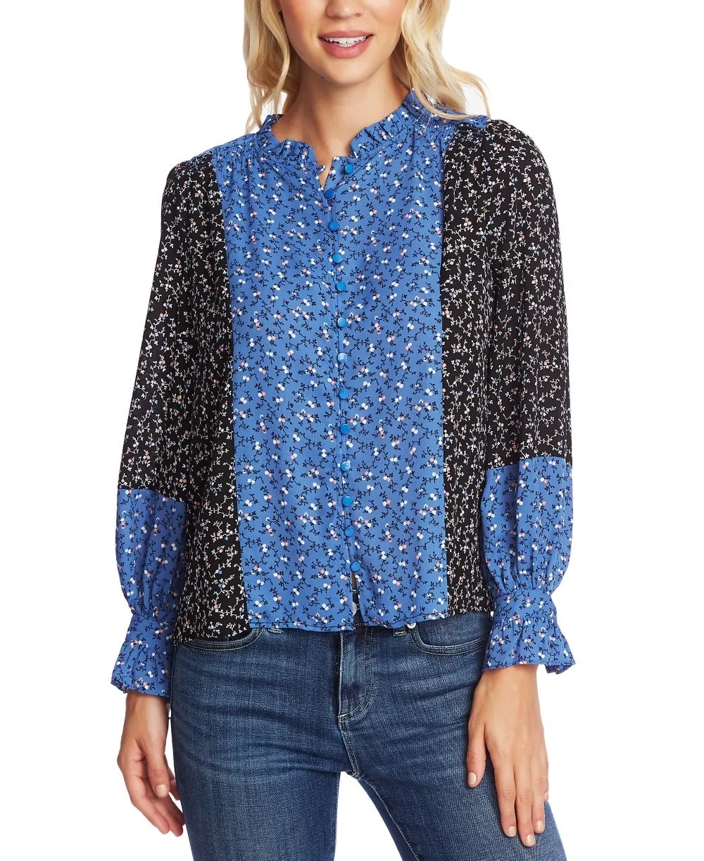 CeCe Women's Budding Floral Colorblock Long Sleeve Top Blue Size Small sold by Ruumur