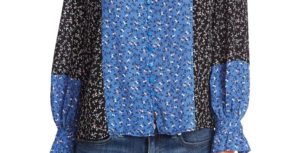 CeCe Women's Budding Floral Colorblock Long Sleeve Top Blue Size Small sold by Ruumur product image thumbnail 3