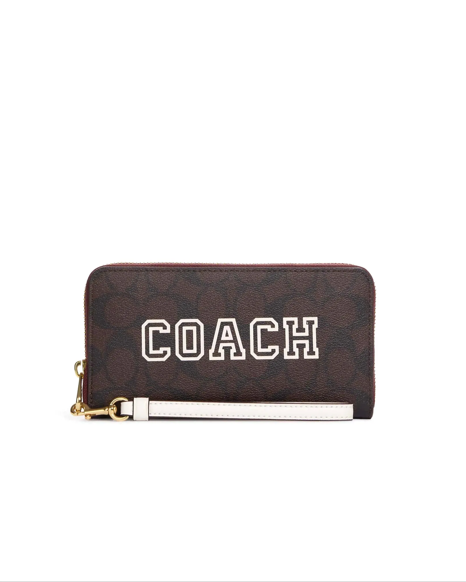 Coach Women's Brown & Chalk Multi Long Zip Around Wallet In Signature Canvas With Varsity Motif sold by Ruumur