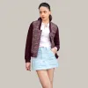 Women's Updated Tweed Varsity Jacket with Contrast Sleeve sold by Ruumur