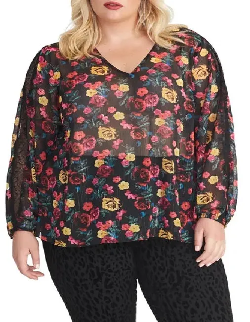 Rachel Rachel Roy Women's Size Plus Eve Floral Print Top Black Multi combo Size 1X sold by Ruumur