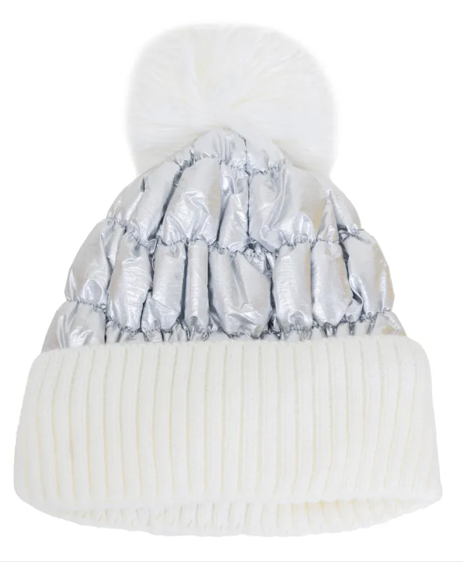 Rebecca and Rifka Puffer Pompom Beanie (BW-108-IVSV) sold by Ruumur