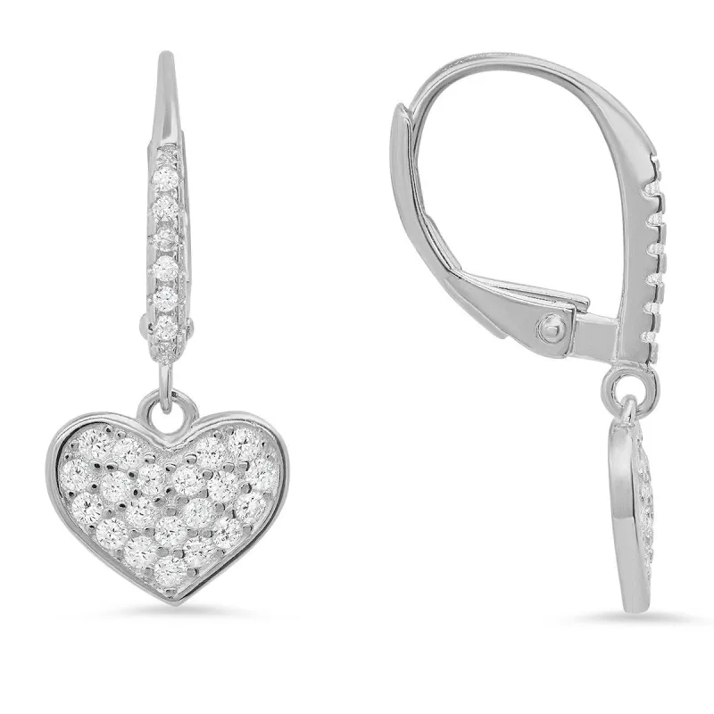 Sterling Silver Dangling Heart CZ Leverback Earrings sold by Ruumur