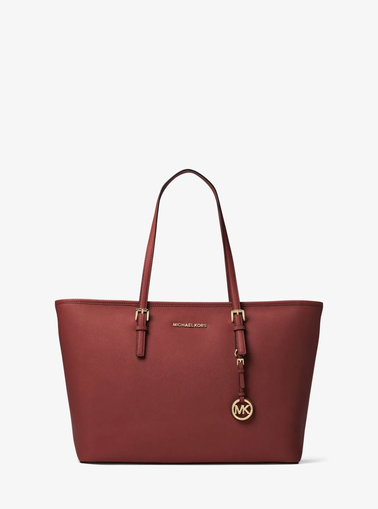 Michael Kors Women's Brandy Jet Set Medium Saffiano Leather Top-Zip Tote Bag sold by Ruumur