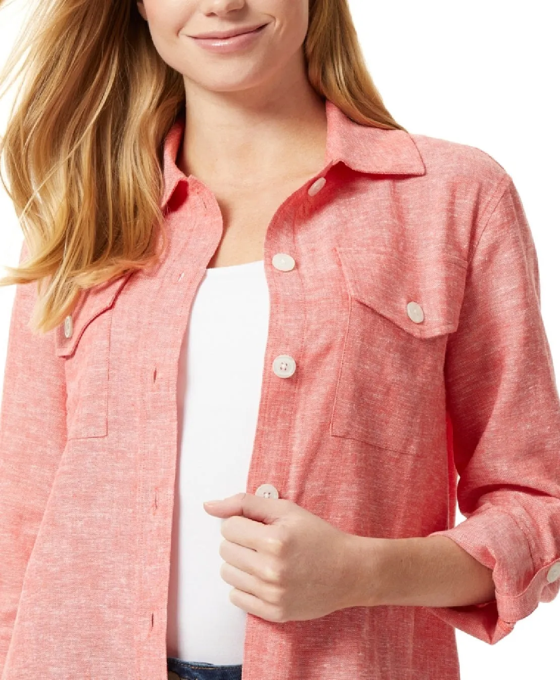 Jones New York Women's Shacket With Rolled Tab Jacket Red Size Medium sold by Ruumur product image thumbnail 2