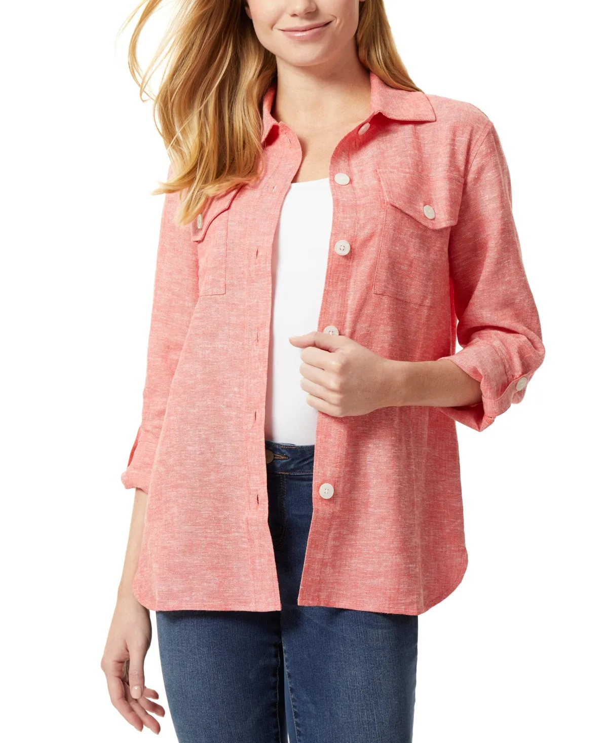 Jones New York Women's Shacket With Rolled Tab Jacket Red Size Medium sold by Ruumur