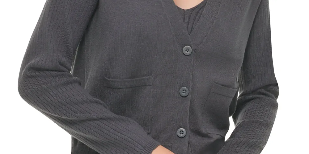 Calvin Klein Jeans Women's Ribbed Sleeve Button Front Cardigan Gray Size Small sold by Ruumur product image thumbnail 3