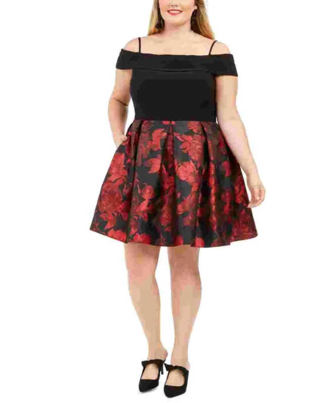 R&M Richards Women's Sleeveless Off Shoulder Above The Knee Fit Flare Cocktail Dress Black Size 24W sold by Ruumur