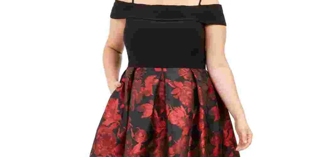 R&M Richards Women's Sleeveless Off Shoulder Above The Knee Fit Flare Cocktail Dress Black Size 24W sold by Ruumur product image thumbnail 2