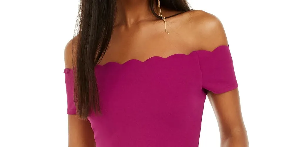 B Darlin Women's Purple Solid Short Sleeve Off Shoulder Micro Mini Trapeze Party Dress Purple Size 11-12 sold by Ruumur product image thumbnail 2