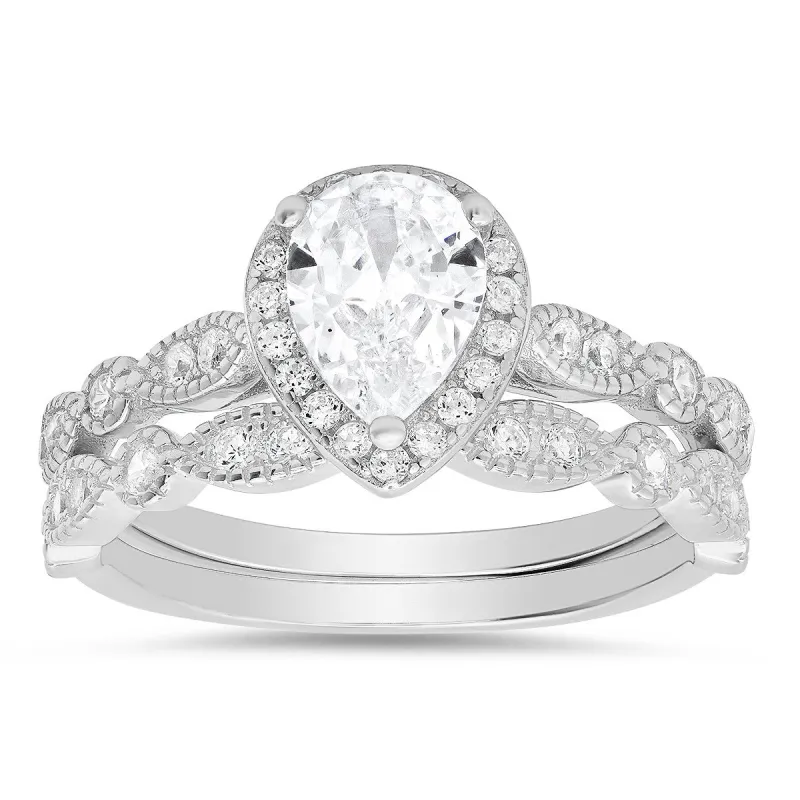 Sterling Silver 2pc CZ Stackable Ring Set sold by Ruumur