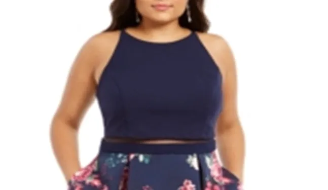 B Darlin Women's Llusion Floral Print Fit Flare Dress Blue Size 22W sold by Ruumur product image thumbnail 2