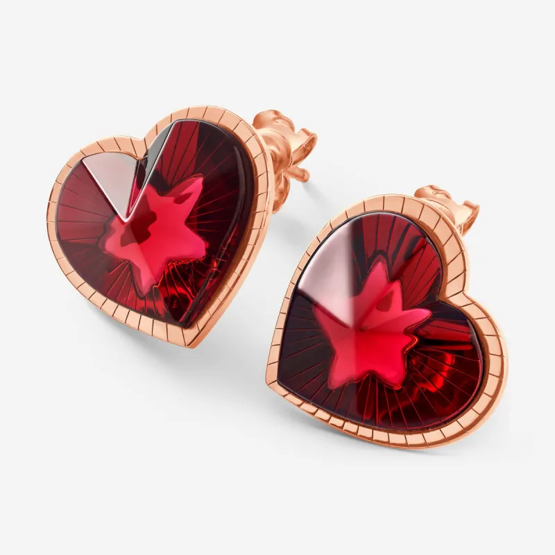 Baccarat 18K Gold Plated on Sterling Silver, Red Crystal Heart Earrings 2813113 made by Baccarat