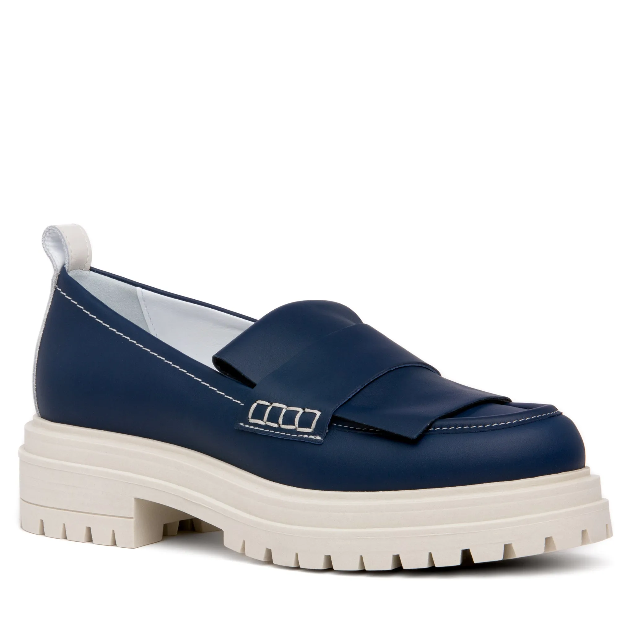 Federica Navy Leather Loafer sold by Ruumur