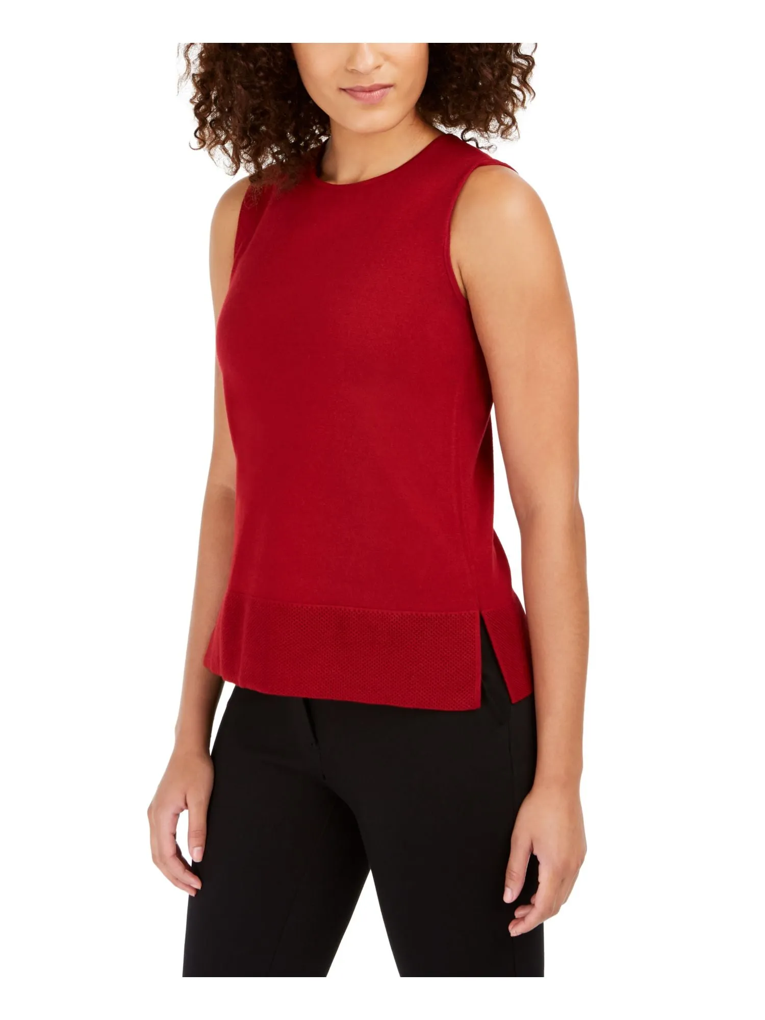 Anne Klein Women's Pointelle Trim Tank Sweater Red Size Small sold by Ruumur