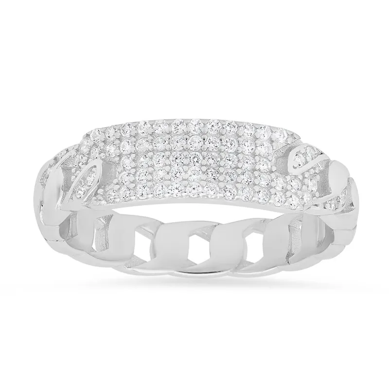 Sterling Silver CZ Curb Link ID Ring made by Ruumur