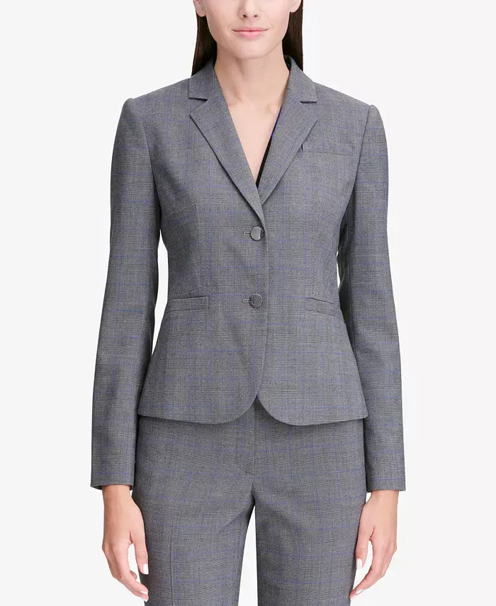 Calvin Klein Women's Glen Plaid Two-Button Jacket Silver Size 12 sold by Ruumur product image thumbnail 3